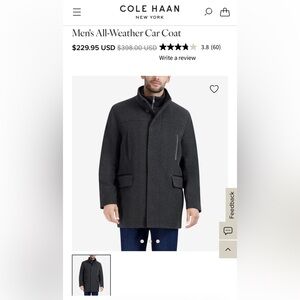 Cole Haan Charcoal Gray Wool-Blend Stand Collar Pea Coat